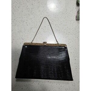Vintage After Five black reptile or faux alligator leather handbag 1950s 1960s